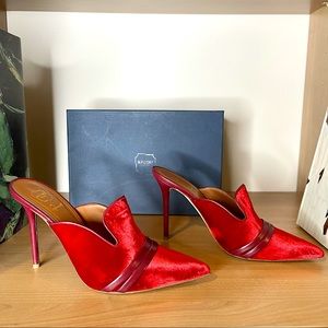 Malone Souliers red velvet stiletto mules